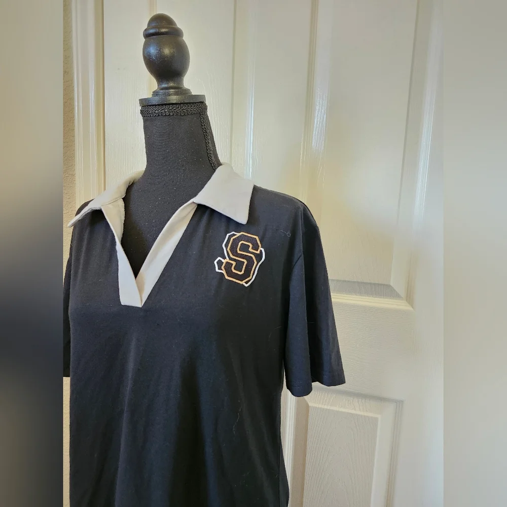 Black Polo Dress with White Collar and Logo M